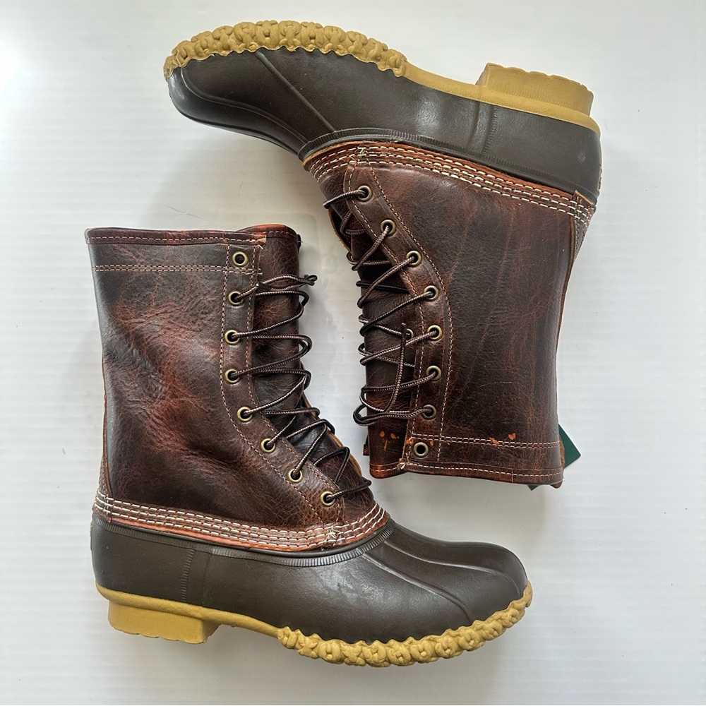 New L.L. Bean Lamb Shearling Dark Brown Leather Boots Women’s Size 10